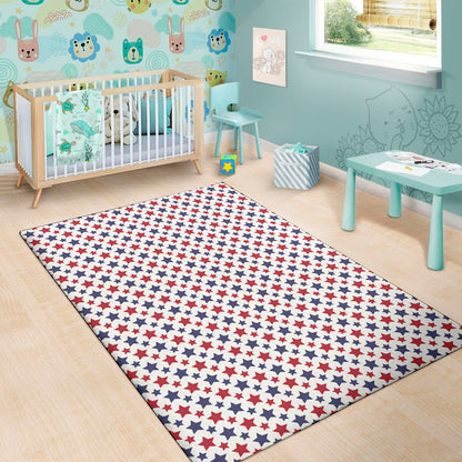 Red And Blue American Star Pattern Print Area Rug