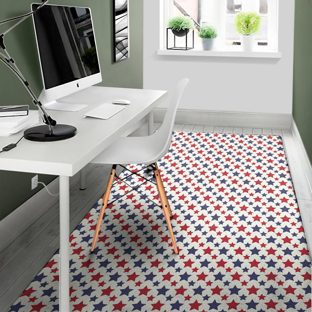 Red And Blue American Star Pattern Print Area Rug