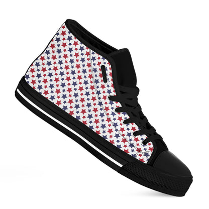 Red And Blue American Star Pattern Print Black High Top Shoes