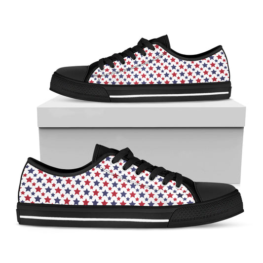 Red And Blue American Star Pattern Print Black Low Top Shoes