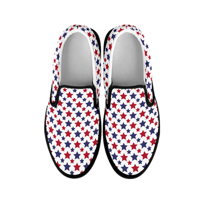 Red And Blue American Star Pattern Print Black Slip On Shoes