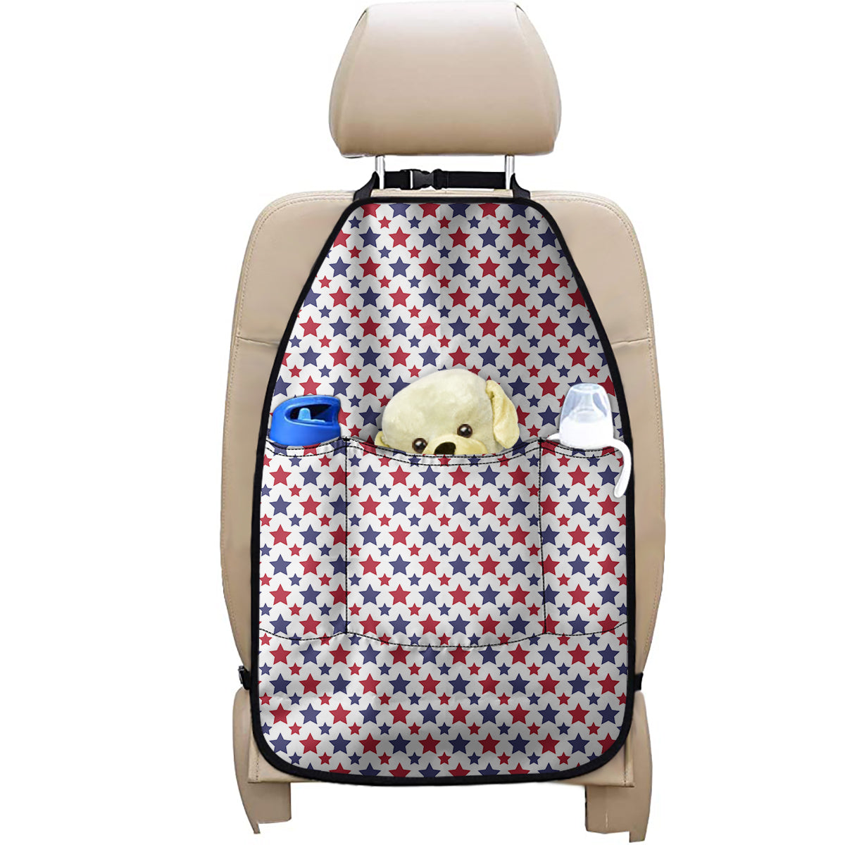 Red And Blue American Star Pattern Print Car Seat Organizers