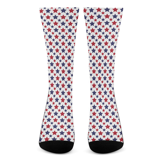 Red And Blue American Star Pattern Print Crew Socks