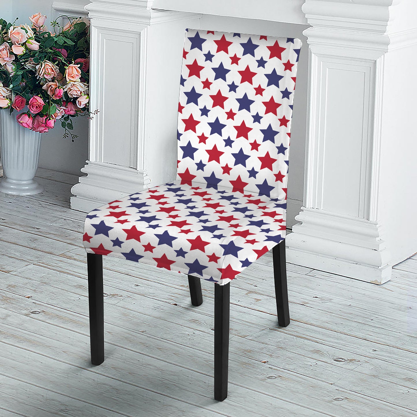 Red And Blue American Star Pattern Print Dining Chair Slipcover