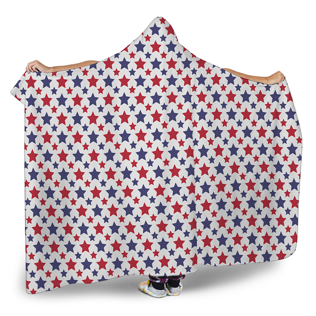Red And Blue American Star Pattern Print Hooded Blanket