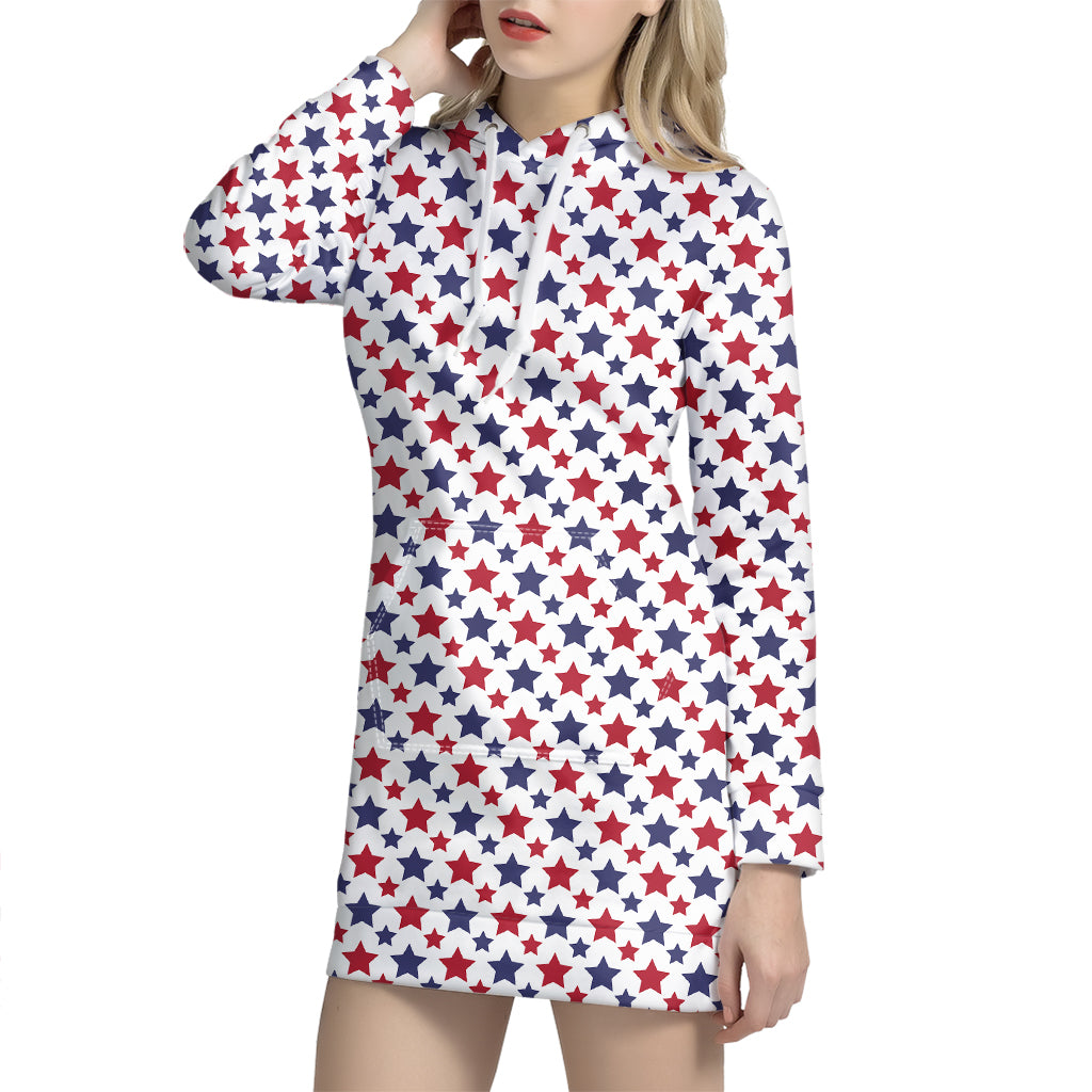Red And Blue American Star Pattern Print Hoodie Dress