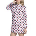 Red And Blue American Star Pattern Print Hoodie Dress