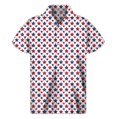 Red And Blue American Star Pattern Print Men's Short Sleeve Shirt
