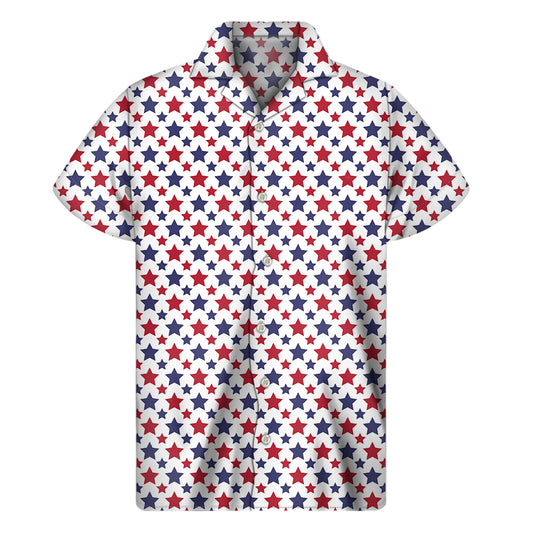 Red And Blue American Star Pattern Print Men's Short Sleeve Shirt