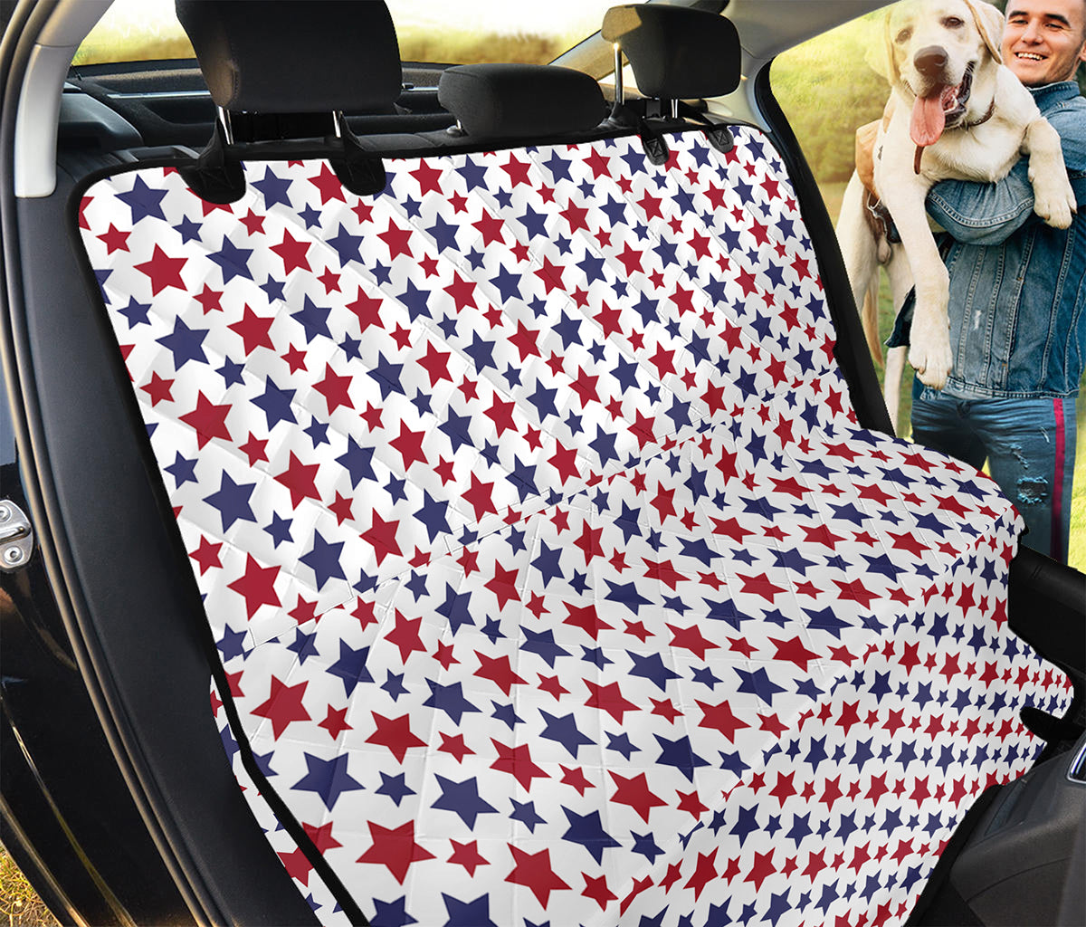 Red And Blue American Star Pattern Print Pet Car Back Seat Cover