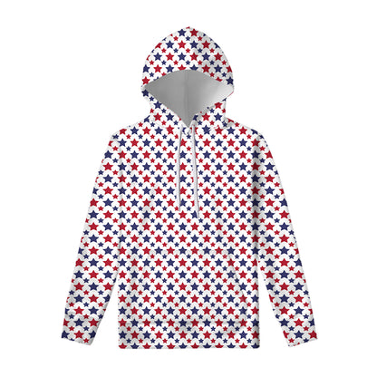 Red And Blue American Star Pattern Print Pullover Hoodie