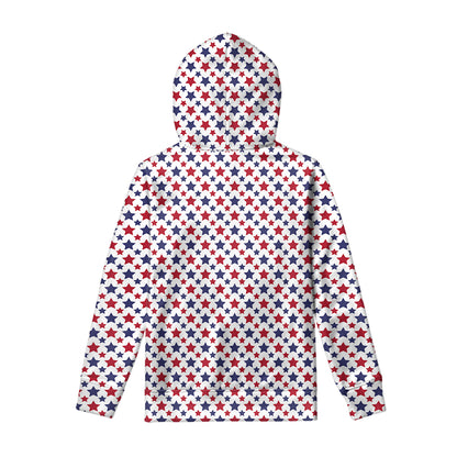 Red And Blue American Star Pattern Print Pullover Hoodie