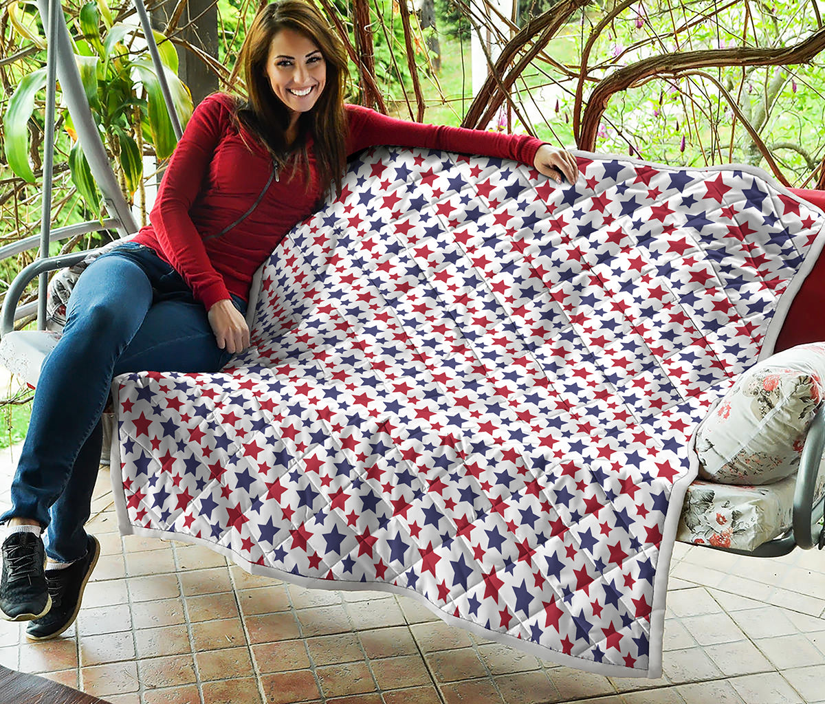 Red And Blue American Star Pattern Print Quilt