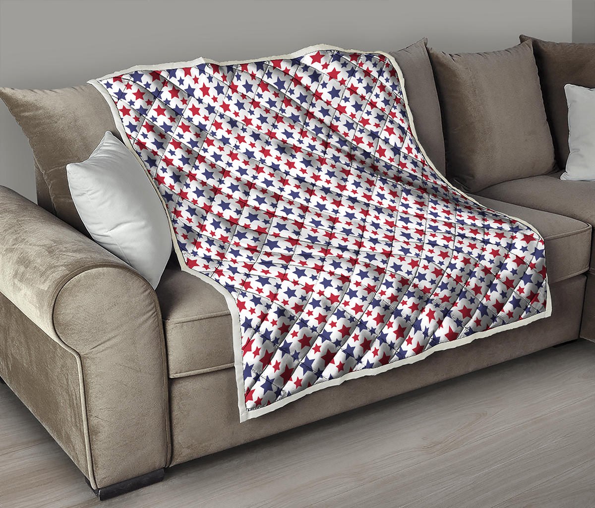 Red And Blue American Star Pattern Print Quilt