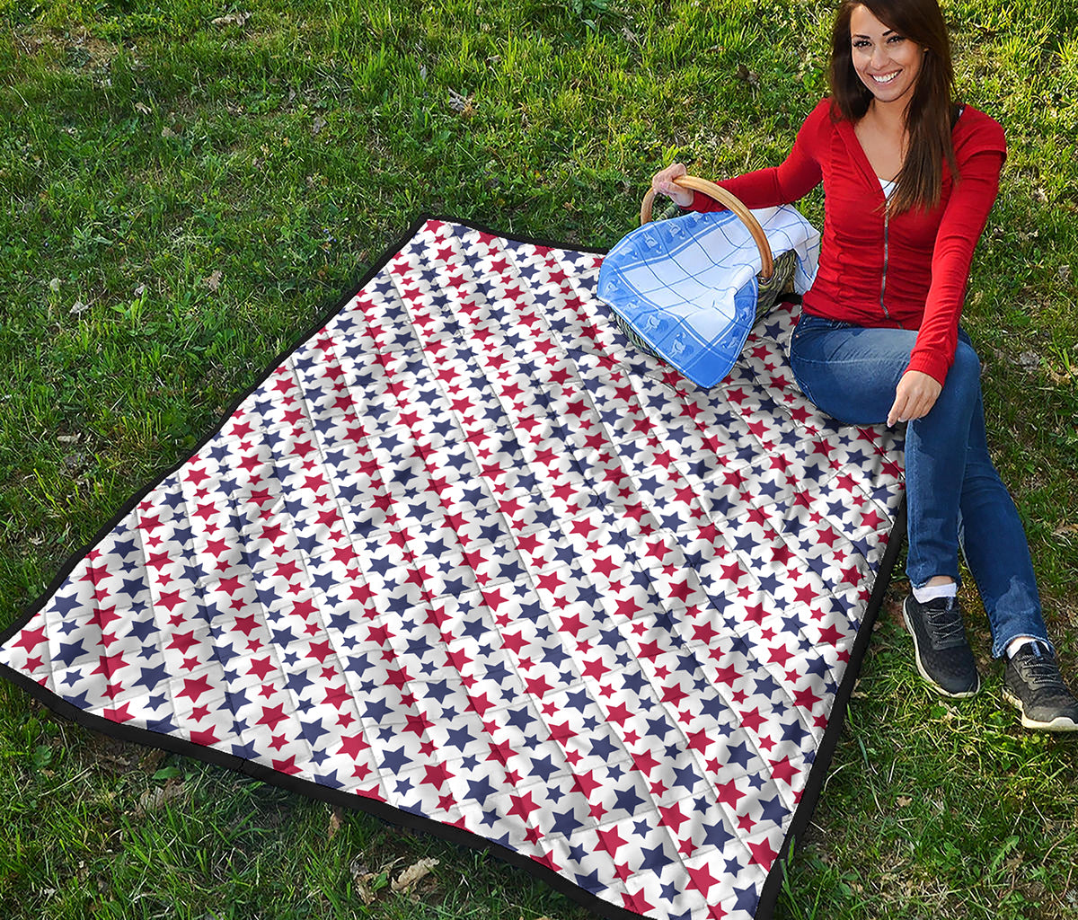Red And Blue American Star Pattern Print Quilt