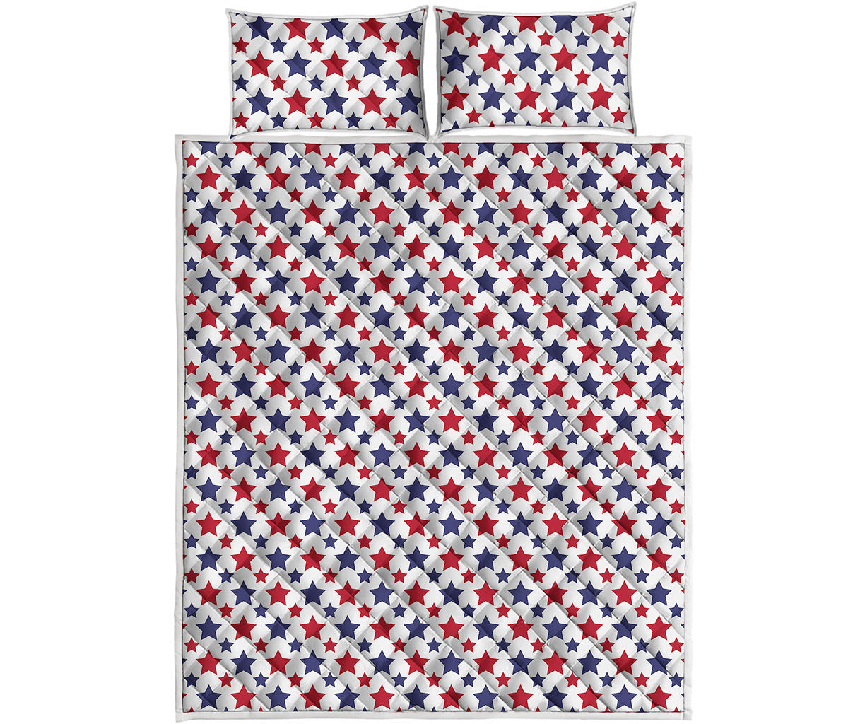 Red And Blue American Star Pattern Print Quilt Bed Set