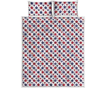 Red And Blue American Star Pattern Print Quilt Bed Set