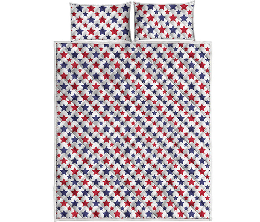 Red And Blue American Star Pattern Print Quilt Bed Set
