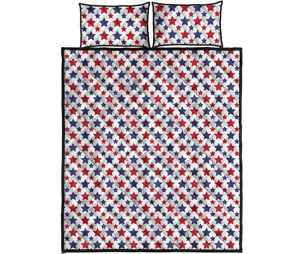 Red And Blue American Star Pattern Print Quilt Bed Set