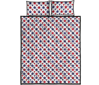 Red And Blue American Star Pattern Print Quilt Bed Set