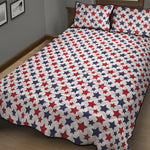 Red And Blue American Star Pattern Print Quilt Bed Set