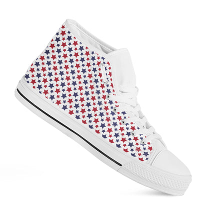 Red And Blue American Star Pattern Print White High Top Shoes