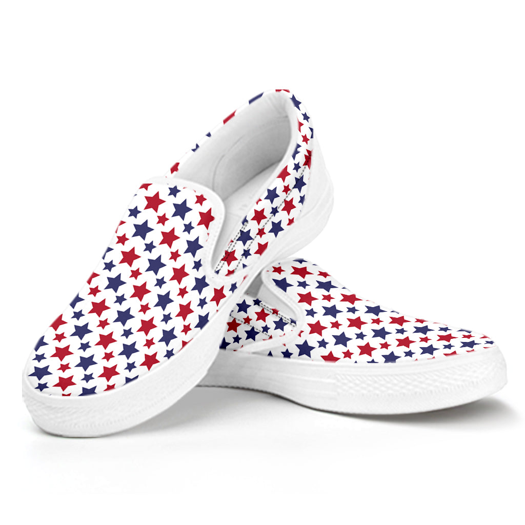 Red And Blue American Star Pattern Print White Slip On Shoes
