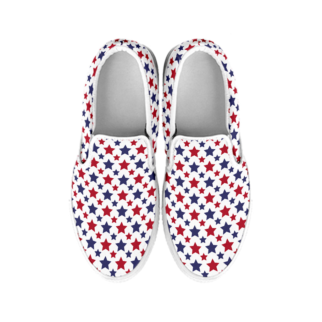 Red And Blue American Star Pattern Print White Slip On Shoes