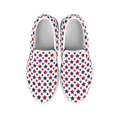 Red And Blue American Star Pattern Print White Slip On Shoes