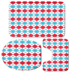 Red And Blue Argyle Pattern Print 3 Piece Bath Mat Set