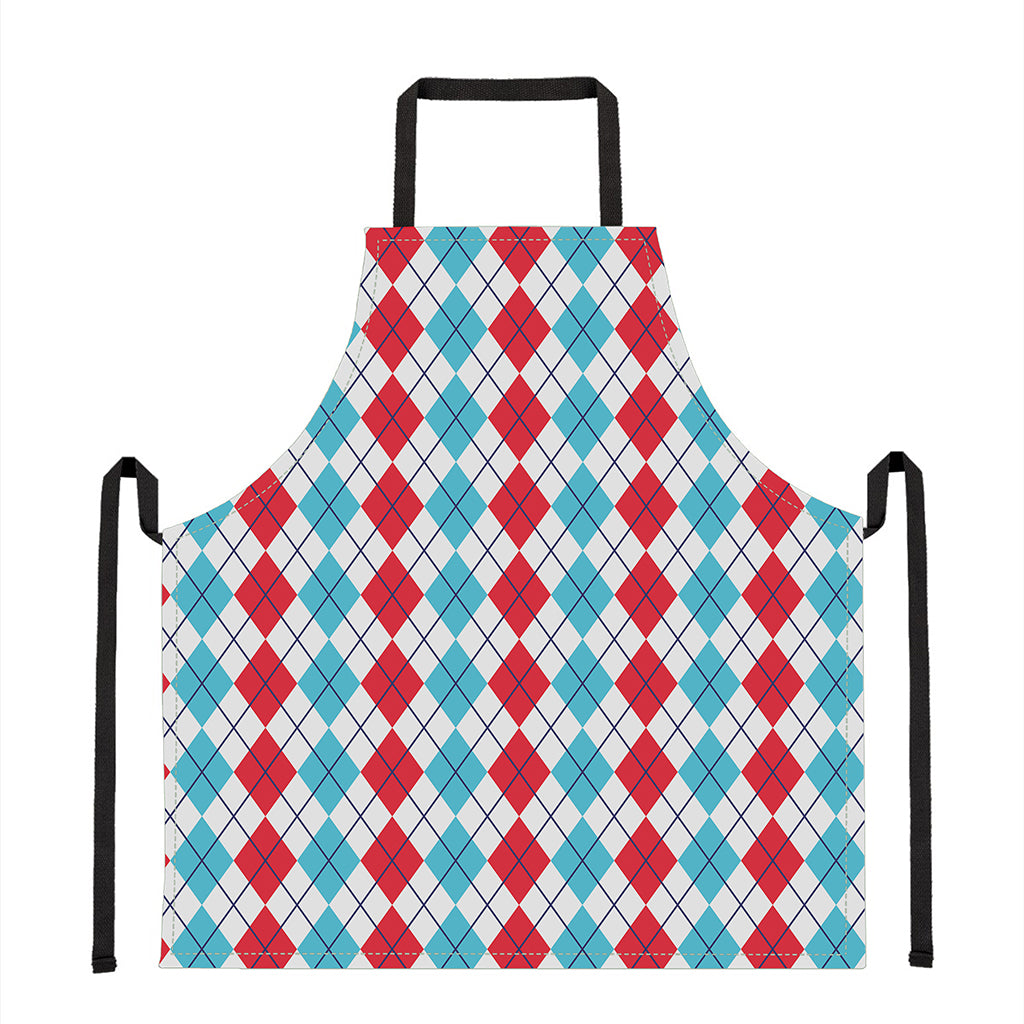 Red And Blue Argyle Pattern Print Apron