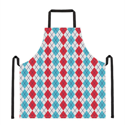 Red And Blue Argyle Pattern Print Apron