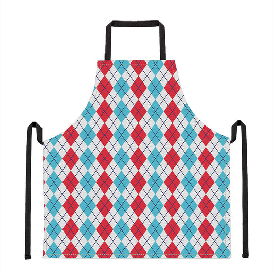 Red And Blue Argyle Pattern Print Apron