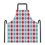Red And Blue Argyle Pattern Print Apron