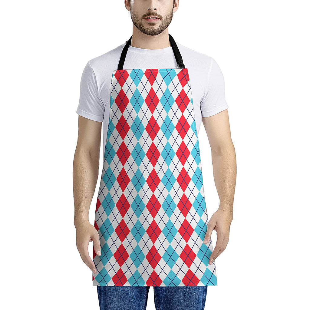 Red And Blue Argyle Pattern Print Apron