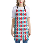 Red And Blue Argyle Pattern Print Apron