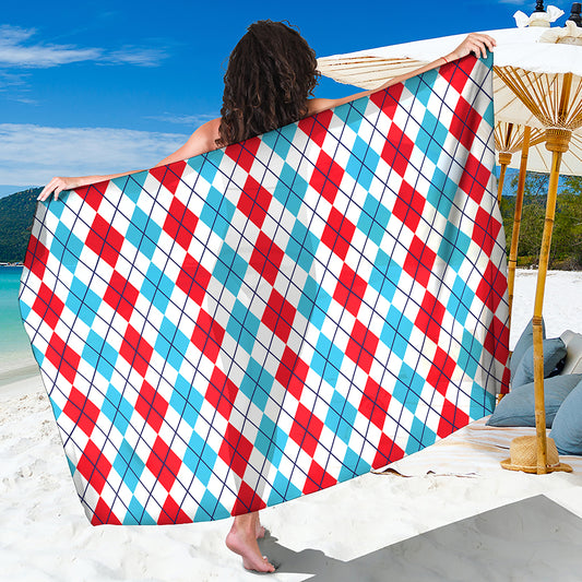 Red And Blue Argyle Pattern Print Beach Sarong Wrap