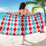 Red And Blue Argyle Pattern Print Beach Sarong Wrap