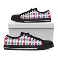 Red And Blue Argyle Pattern Print Black Low Top Sneakers
