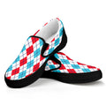 Red And Blue Argyle Pattern Print Black Slip On Sneakers