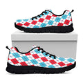 Red And Blue Argyle Pattern Print Black Running Shoes