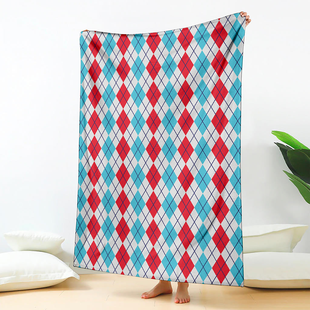 Red And Blue Argyle Pattern Print Blanket