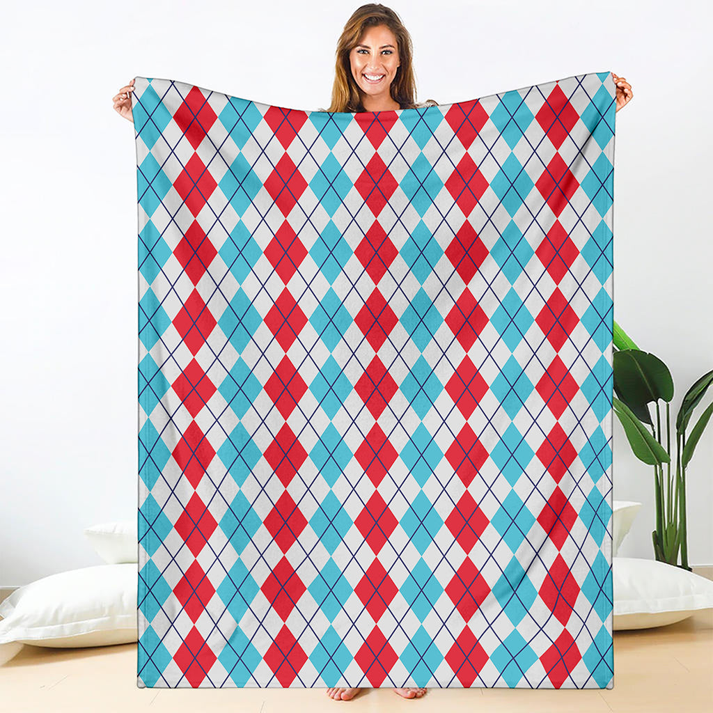Red And Blue Argyle Pattern Print Blanket