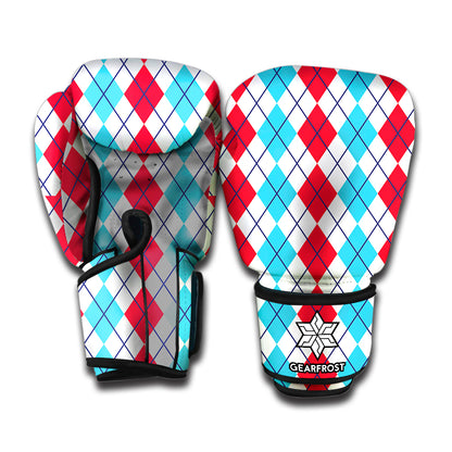 Red And Blue Argyle Pattern Print Boxing Gloves