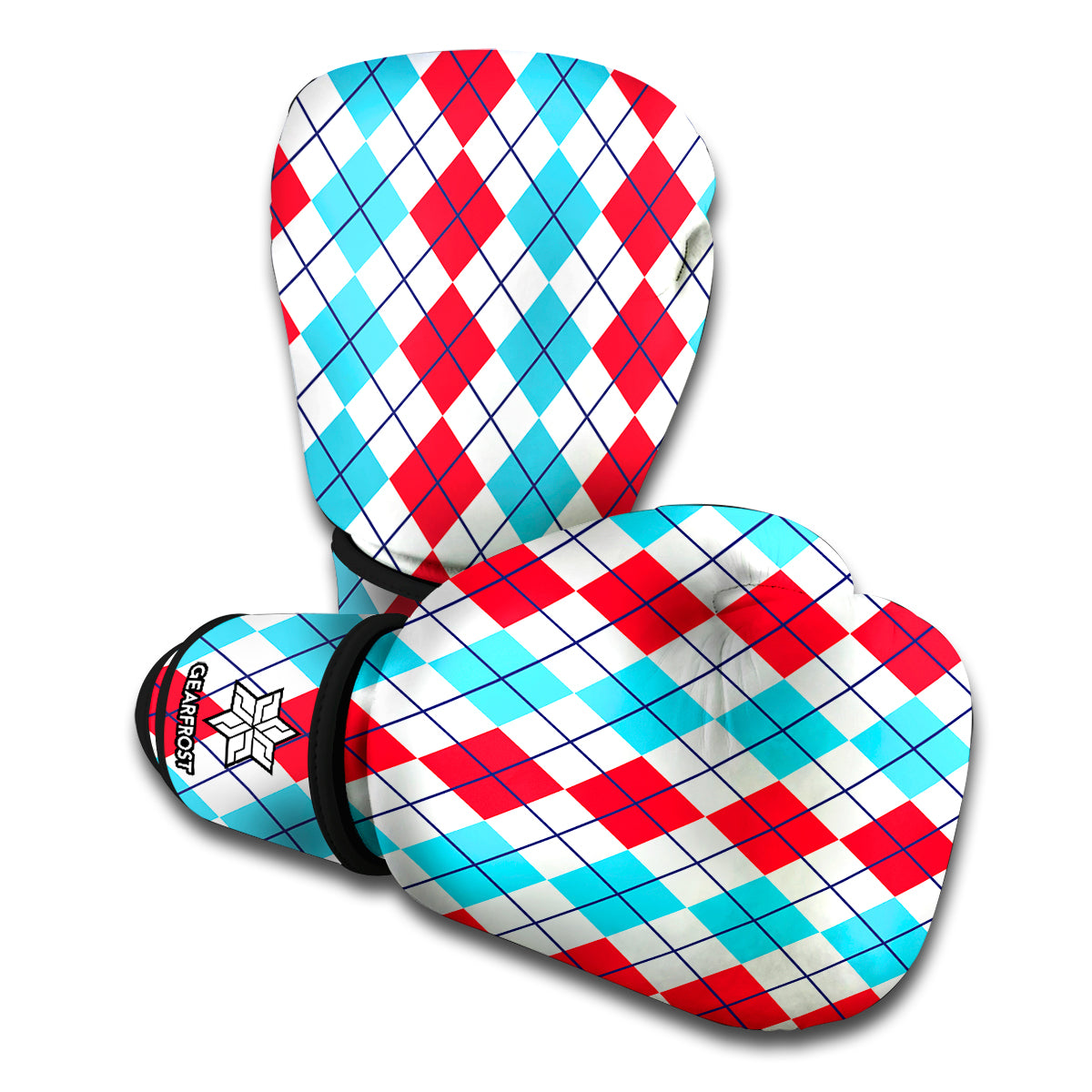 Red And Blue Argyle Pattern Print Boxing Gloves