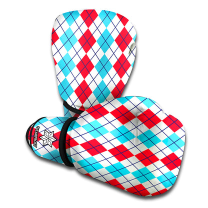 Red And Blue Argyle Pattern Print Boxing Gloves