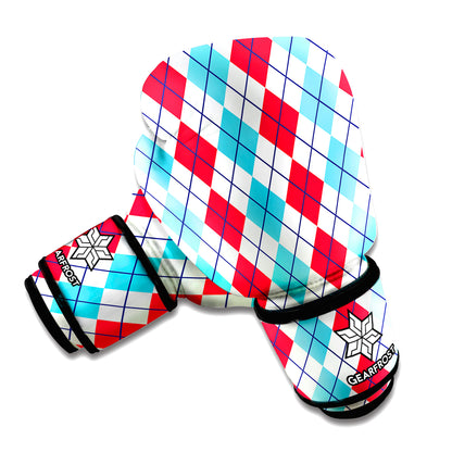 Red And Blue Argyle Pattern Print Boxing Gloves