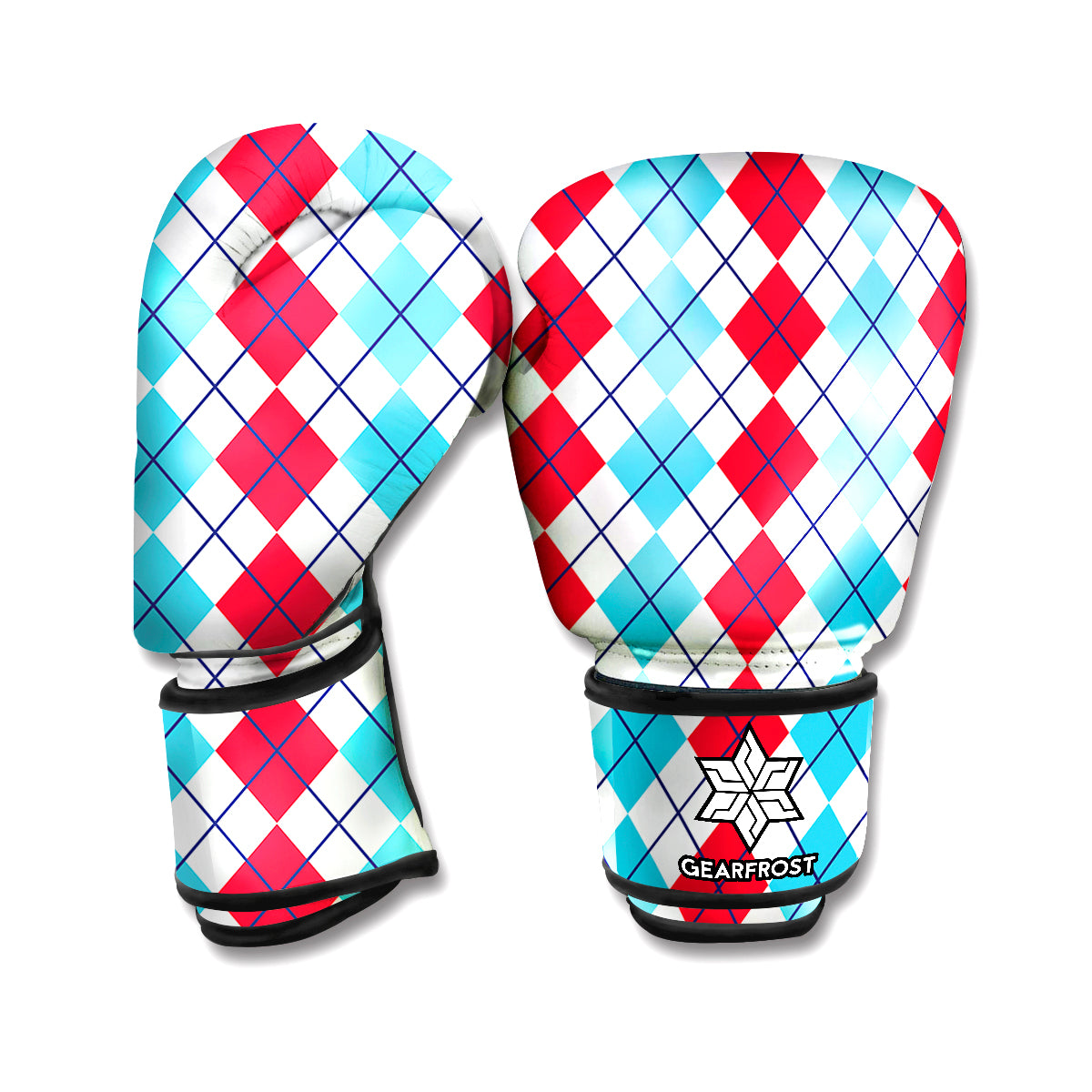 Red And Blue Argyle Pattern Print Boxing Gloves