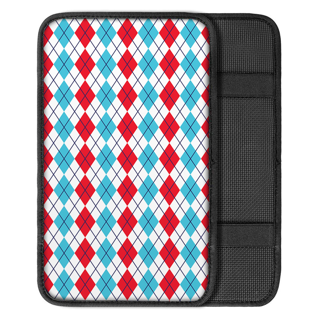 Red And Blue Argyle Pattern Print Car Center Console Cover