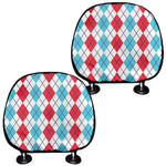 Red And Blue Argyle Pattern Print Car Headrest Covers